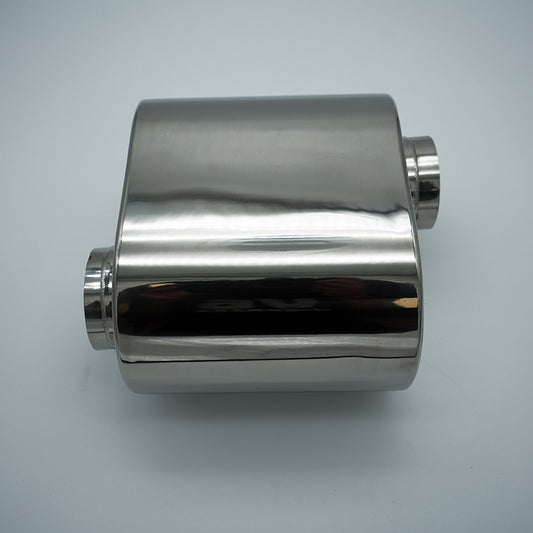 316 Stainless Universal Mini Oval Muffler, 2.5" inlet x 2.5" outlet