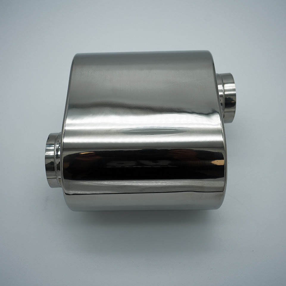 316 Stainless Universal Mini Oval Muffler, 2.5" inlet x 2.5" outlet
