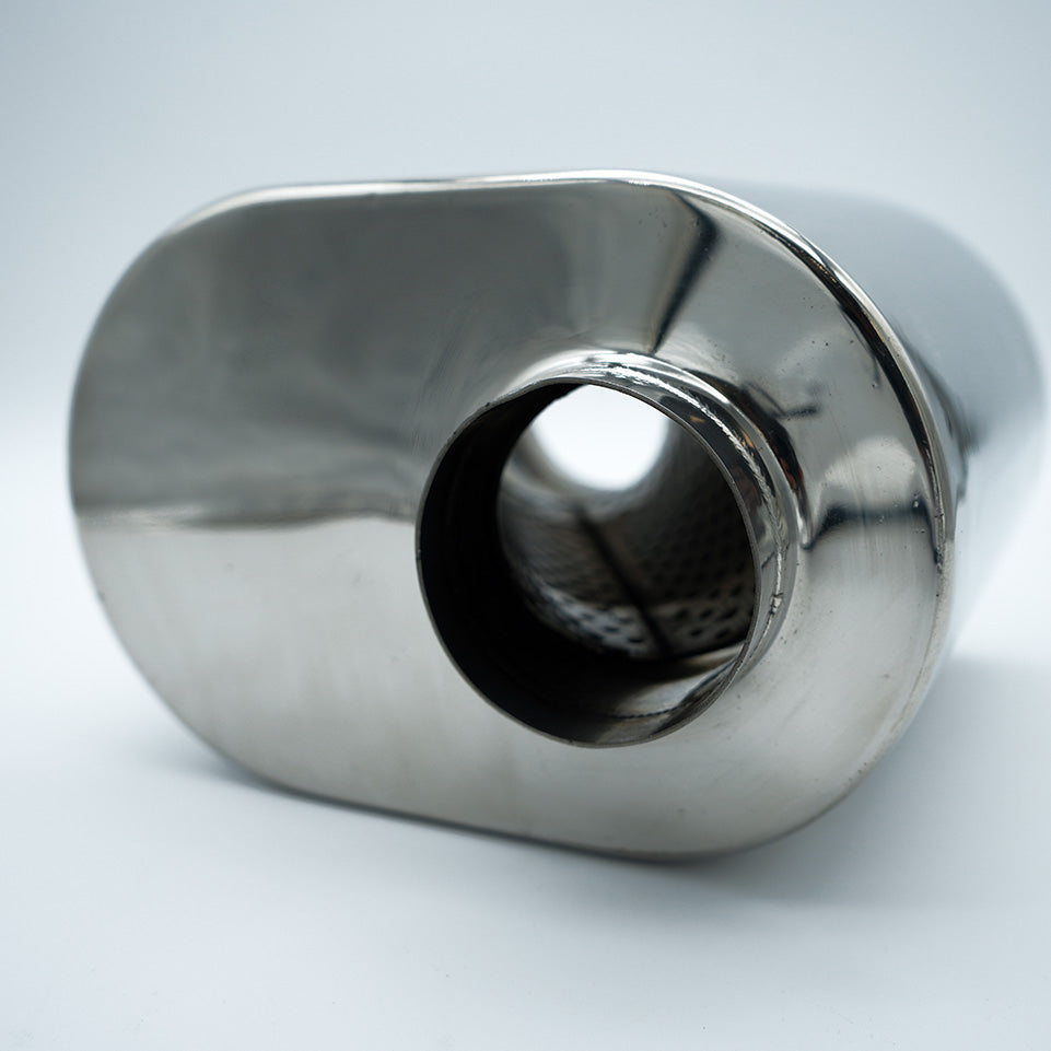 316 Stainless Universal Mini Oval Muffler, 2.5" inlet x 2.5" outlet